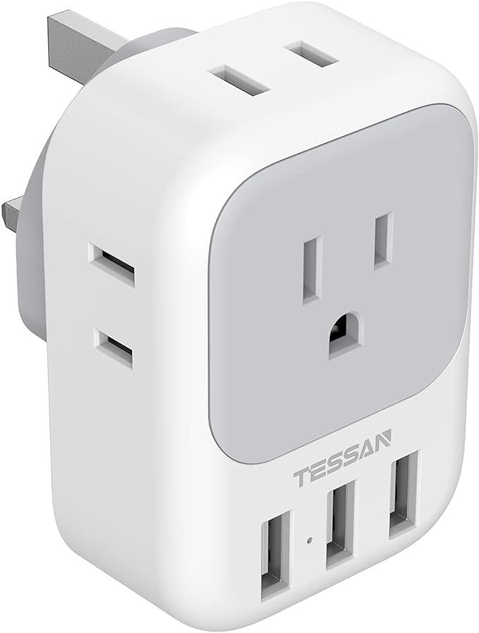 US to UK Plug Adapter, TESSAN Type G Ireland Travel Converter with 4 Electrical Outlet 3 USB Char... | Amazon (US)