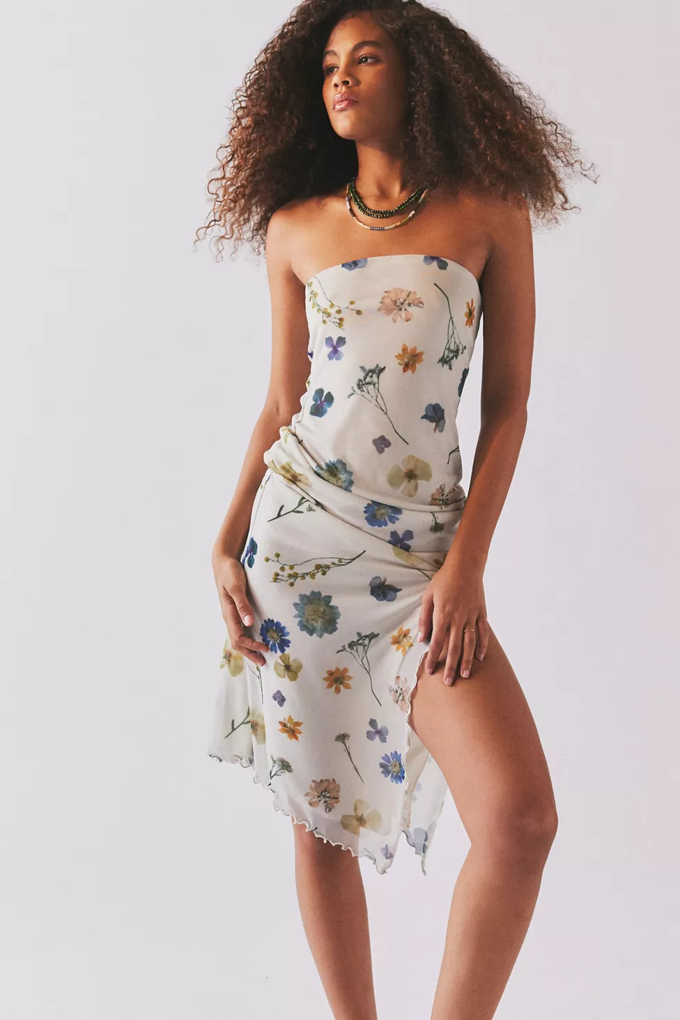 UO Samara Mesh Strapless Midi Dress | Urban Outfitters (US and RoW)