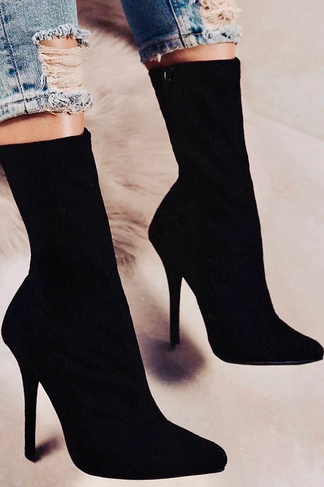 Miss Lola | Black Heel Ankle Boots | MISS LOLA