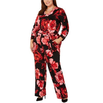 NY Collection Womens Floral Jumpsuit, black, 1XP | Target