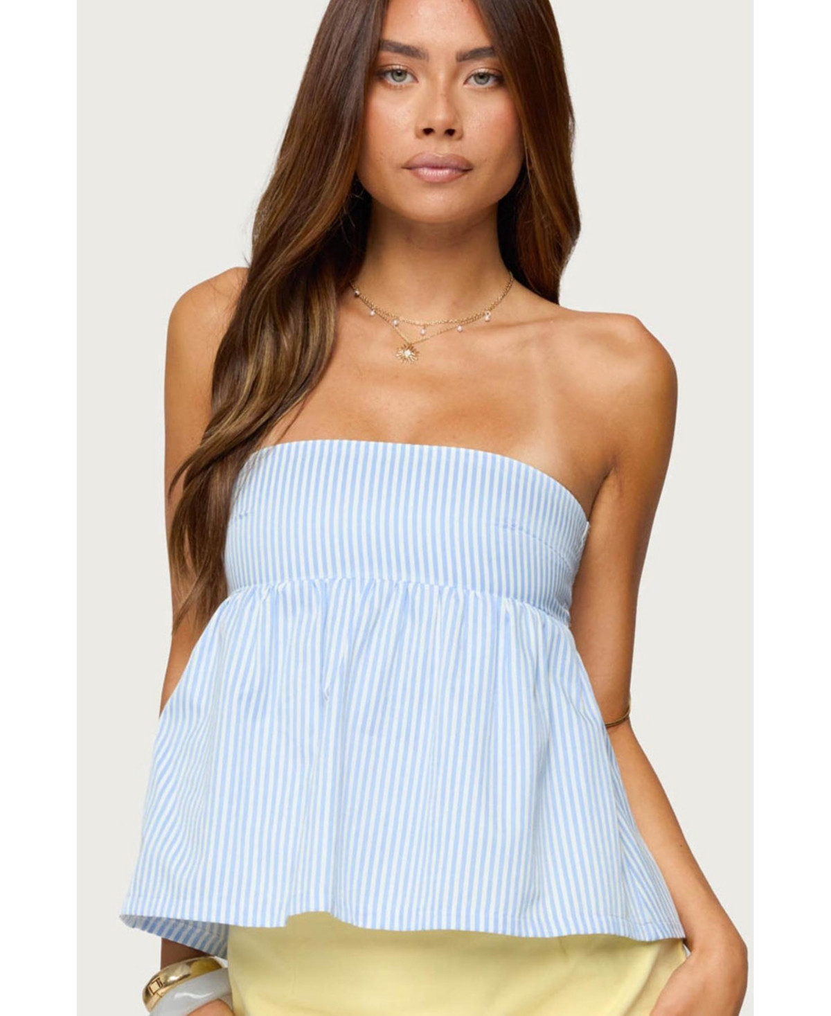 Edikted Women's Maddie Strapless Striped Babydoll Top - Light-blue | Macy's