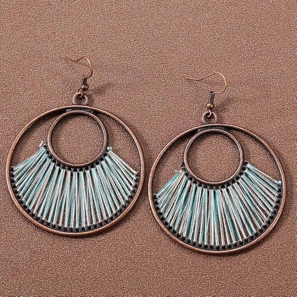 Amazon.com: Bohemian Handmade Striped Vintage Ethnic Pendant Earrings for Women Elegant Vacation ... | Amazon (US)