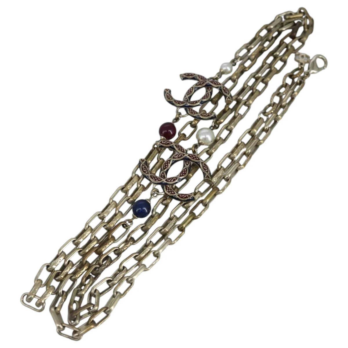 Chanel Vintage Double Strand Cc Pendant Necklace Metal With Crystals Metal Necklace Jewelry (Pre-Owned) | Shop Simon