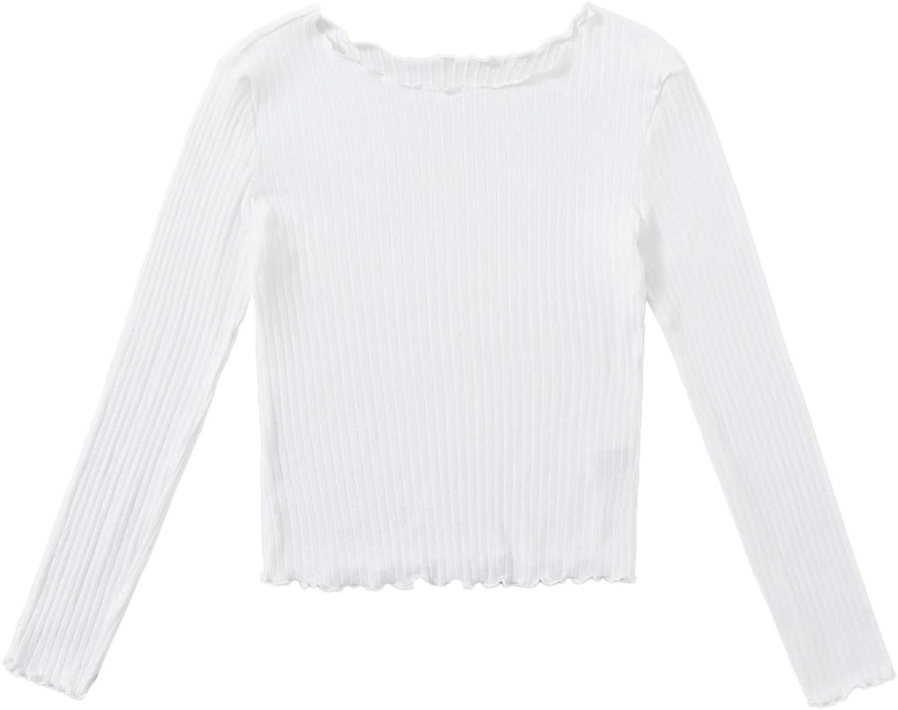 Milumia Women's Ribbed Knit Long Sleeve T Shirt Lettuce Edge Slim Fit Tee Tops | Amazon (US)