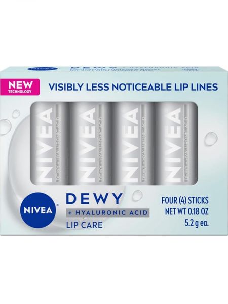 NIVEA Dewy Lip Care with Hyaluronic Acid, Lip Balm Leaves Visibly Less Noticeable Lip Lines and No Waxy Feel, 0.18 Oz, Pack of 4

#LTKtravel #LTKbeauty #LTKGiftGuide