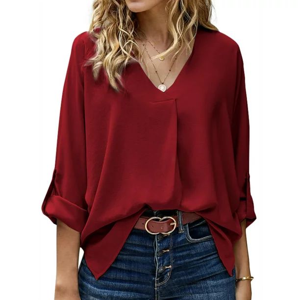 ZANZEA Women Blouse Work Holiday Casual V-Neck Elegant Shirt Tops - Walmart.com | Walmart (US)