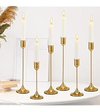 6 Pcs Brass Gold Candle Holders Set, Candelabra Tall Candle Stand, Metal Taper Candlestick Holder... | Amazon (US)