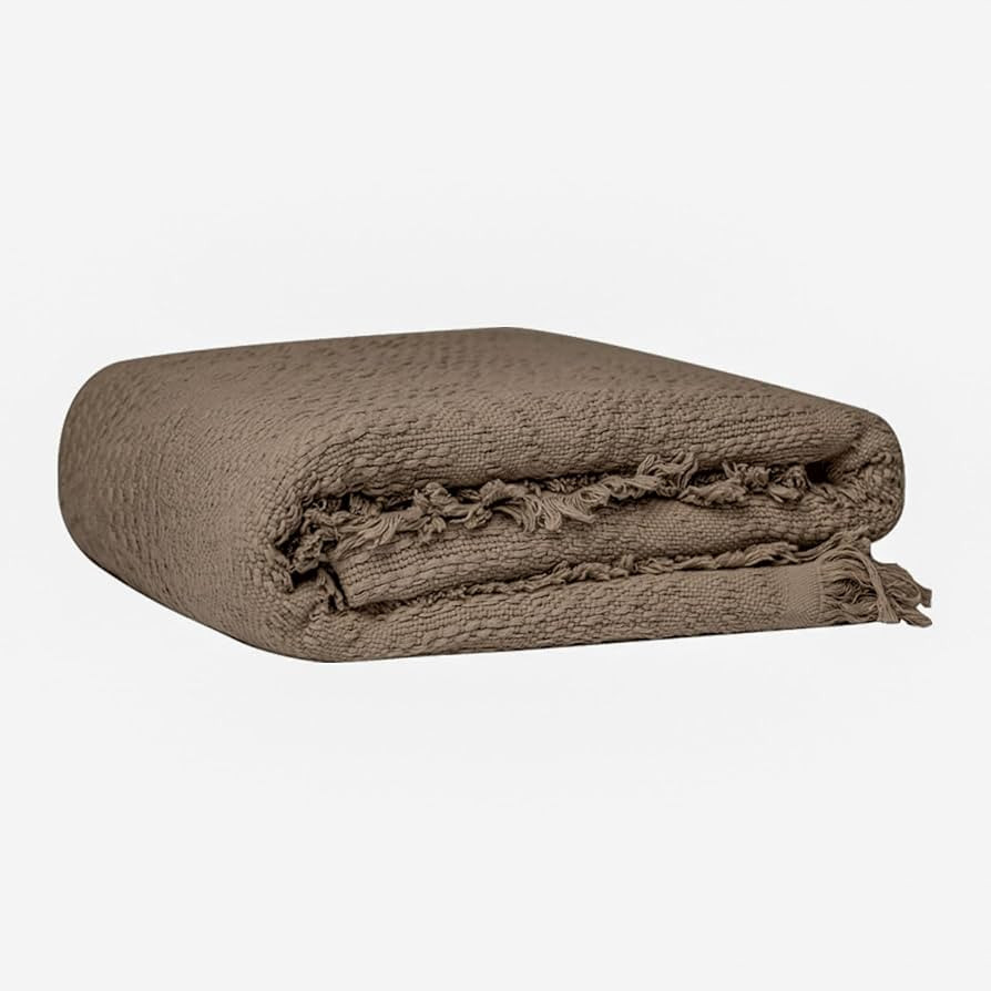 GLORY SEASON 100% Cotton Throw Blanket in Brown Jacqard Weave Fabric with Fringe Soft All Season ... | Amazon (US)