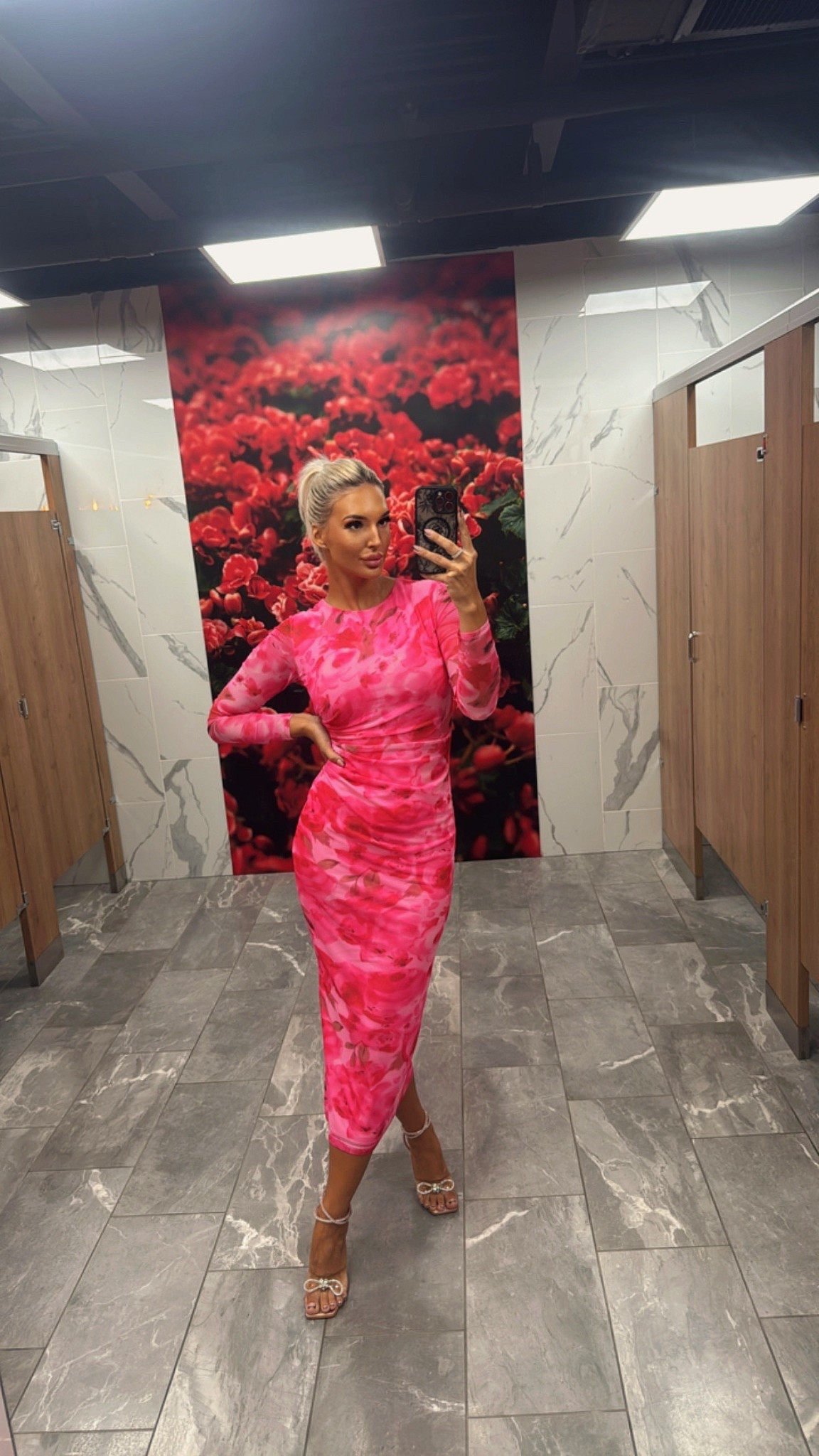 PRETTYGARDEN Women's Bodycon Maxi Dress Fall Spring Fashion Long Sleeve Floral Print Tight Fitted Party Club Ruched Dresses