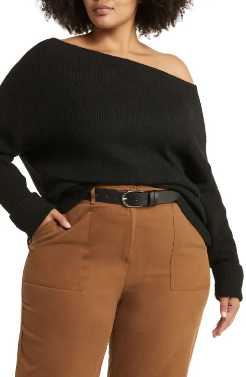 Treasure & Bond One-Shoulder Rib Sweater in Black at Nordstrom, Size 1 X | Nordstrom