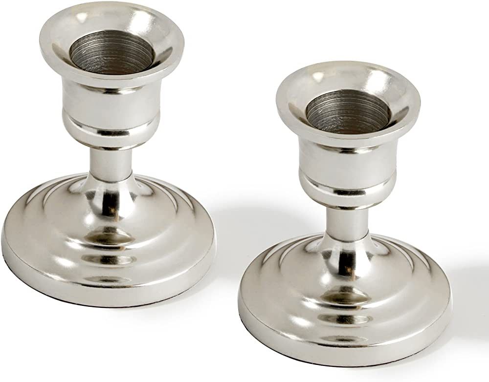 Silver Taper Candle Holders Set of 2, 3 Inch Candlestick Holders, Solid Metal Candle Stick Candle... | Amazon (US)