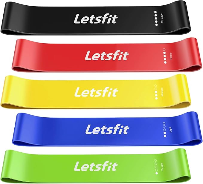 Letsfit Resistance Loop Exercise Bands with Instruction Guide and Carry Bag, Set of 5 | Amazon (US)