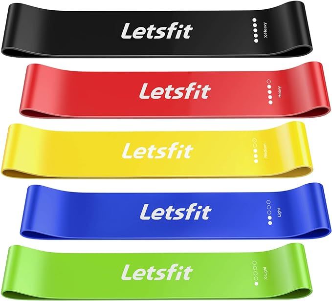 Letsfit Resistance Loop Exercise Bands with Instruction Guide and Carry Bag, Set of 5 | Amazon (US)