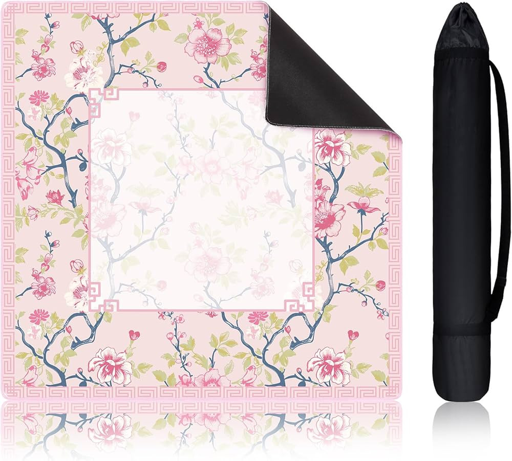 22 Inch Mini Chinoiserie Mahjong Mat for Travel Set Pink and White Floral Mahjong Mat Cute Small ... | Amazon (US)
