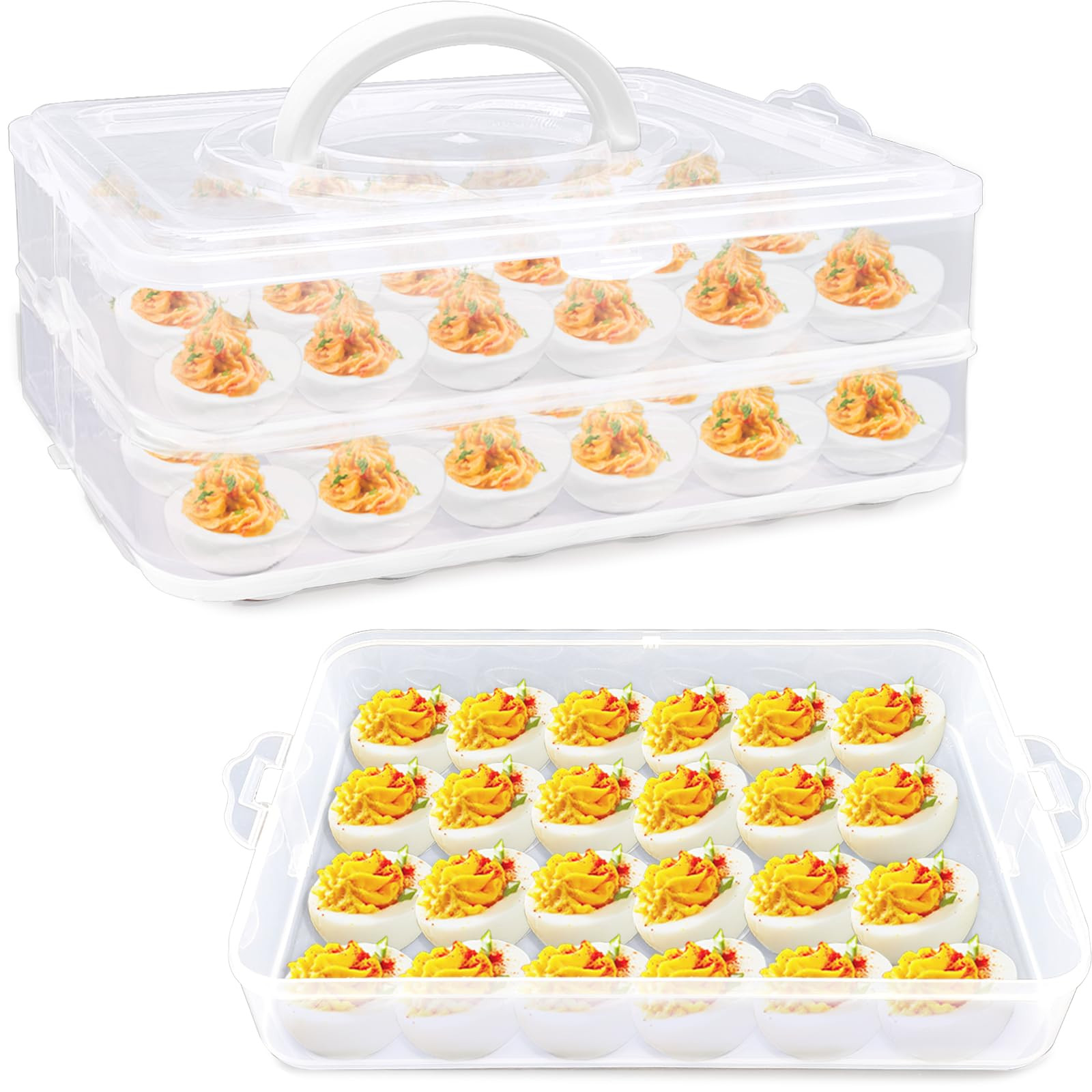 2 Layers Deviled Egg Containers with Lid,48 Slots Deviled Eggs Holder with Handle,Plastic Egg Tra... | Amazon (US)