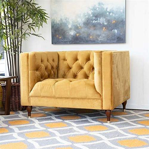 ASHCROFT Mid Century Modern Clodine Yellow Velvet Accent Chair | Amazon (US)
