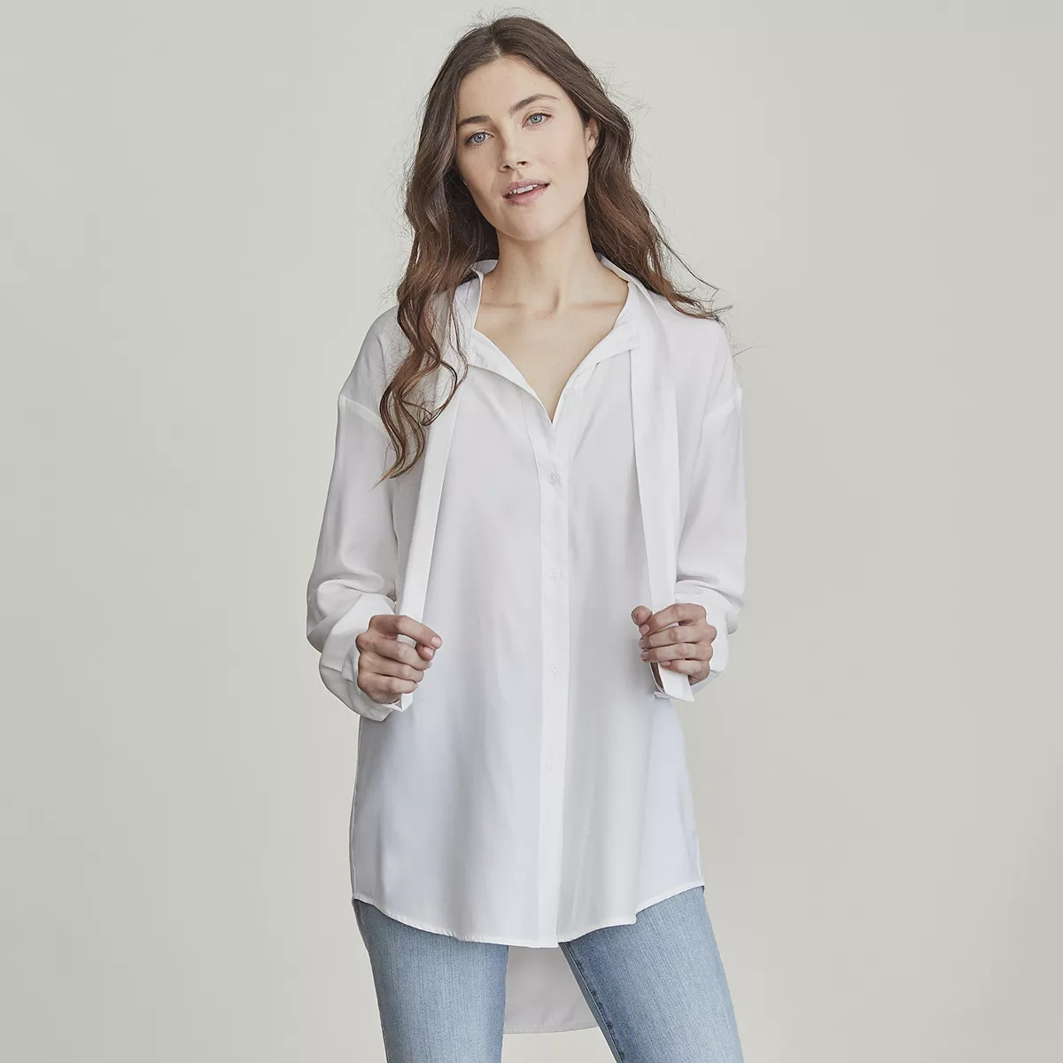 Women's Elizabeth and James Tie-Neck Button-Down Shirt | Kohl's