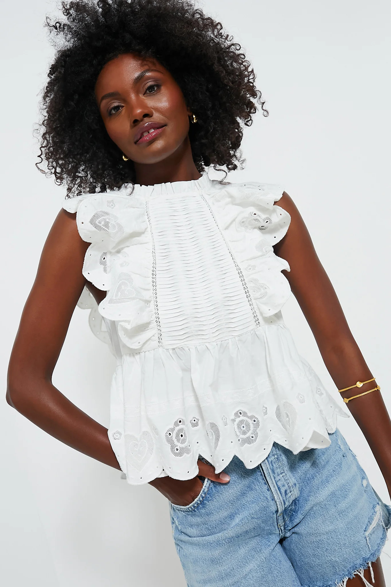 White Jeanetta Eyelet Tank Top | Tuckernuck (US)