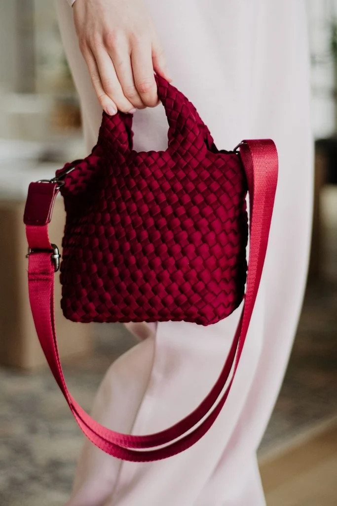 Wine Woven Crossbody Bucket Bag | Katydid.com