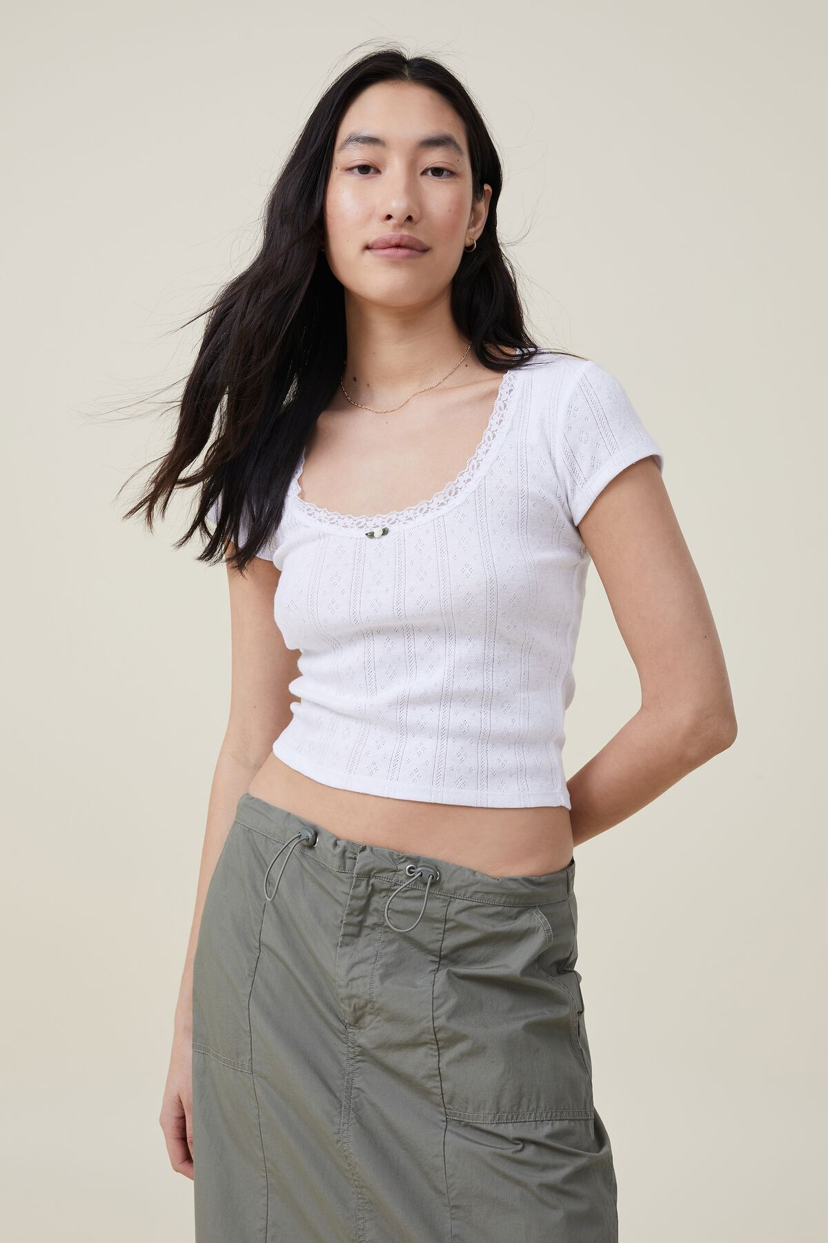 Paige Scoop Neck Lace Trim Tee | Cotton On (US)