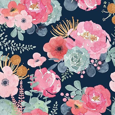 HaokHome 93005-1 Peel and Stick Modern Floral Wallpaper Pink/Green/Navy Blue/Orange Vinyl Self Ad... | Amazon (US)