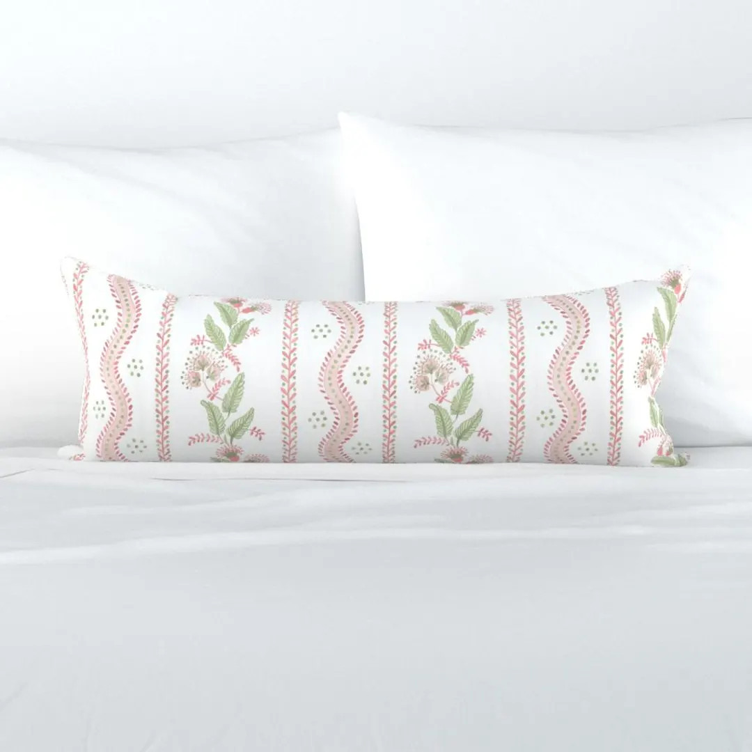 Pink Preppy XL Lumbar Pillow Alexis With Spring Green by Danika_herrick Floral Stripe Extra Large... | Etsy (US)