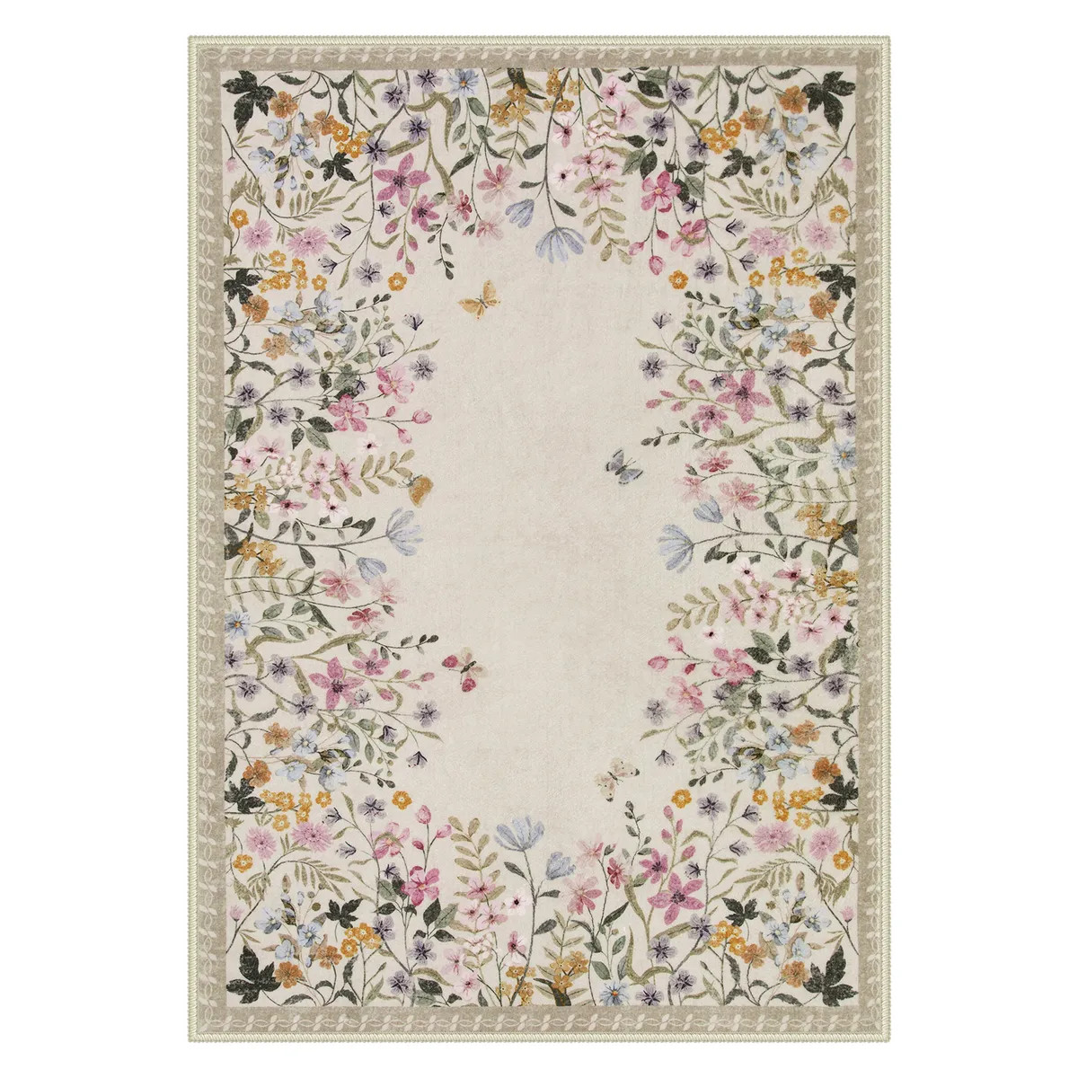 Washable Beige Floral Garden Rug | Solene Blooming Style - Lahome | Lahome