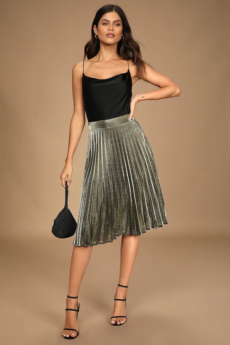 Star Shine Gold Pleated Midi Skirt | Lulus (US)