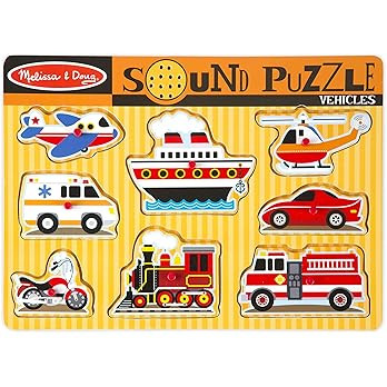 Melissa & Doug Vehicles Sound Puzzle - Wooden Peg Puzzle With Sound Effects (8 pcs) - Sound Puzzl... | Amazon (US)