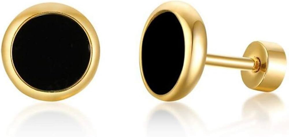 Stainless Steel Classical Simple Round Turquoise Onyx Screw Fitting Stud Earrings | Amazon (US)