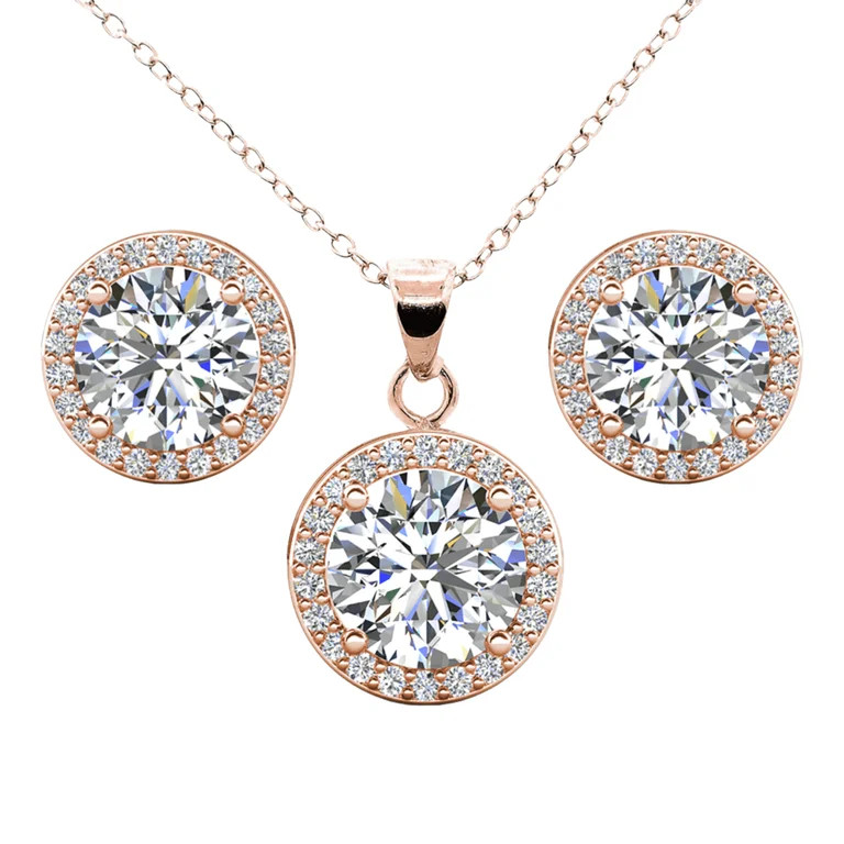 Cate & Chloe Ariel 18k Rose Gold Plated Halo Jewelry Set with Simulated Diamonds Gift for Women | Walmart (US)