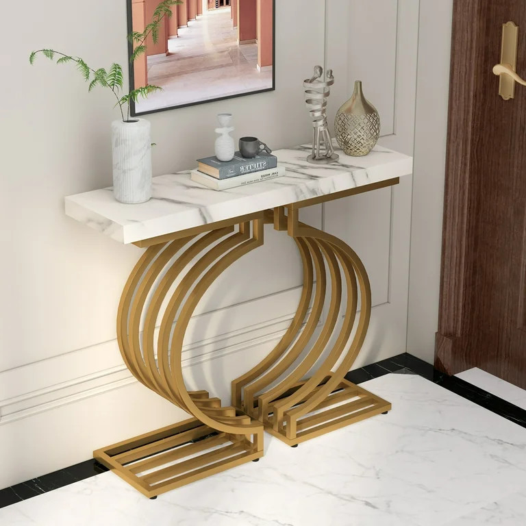 Modern Console Table with Gold Base, 40 inch Geometric Entryway Sofa Table Narrow Long, Contempor... | Walmart (US)
