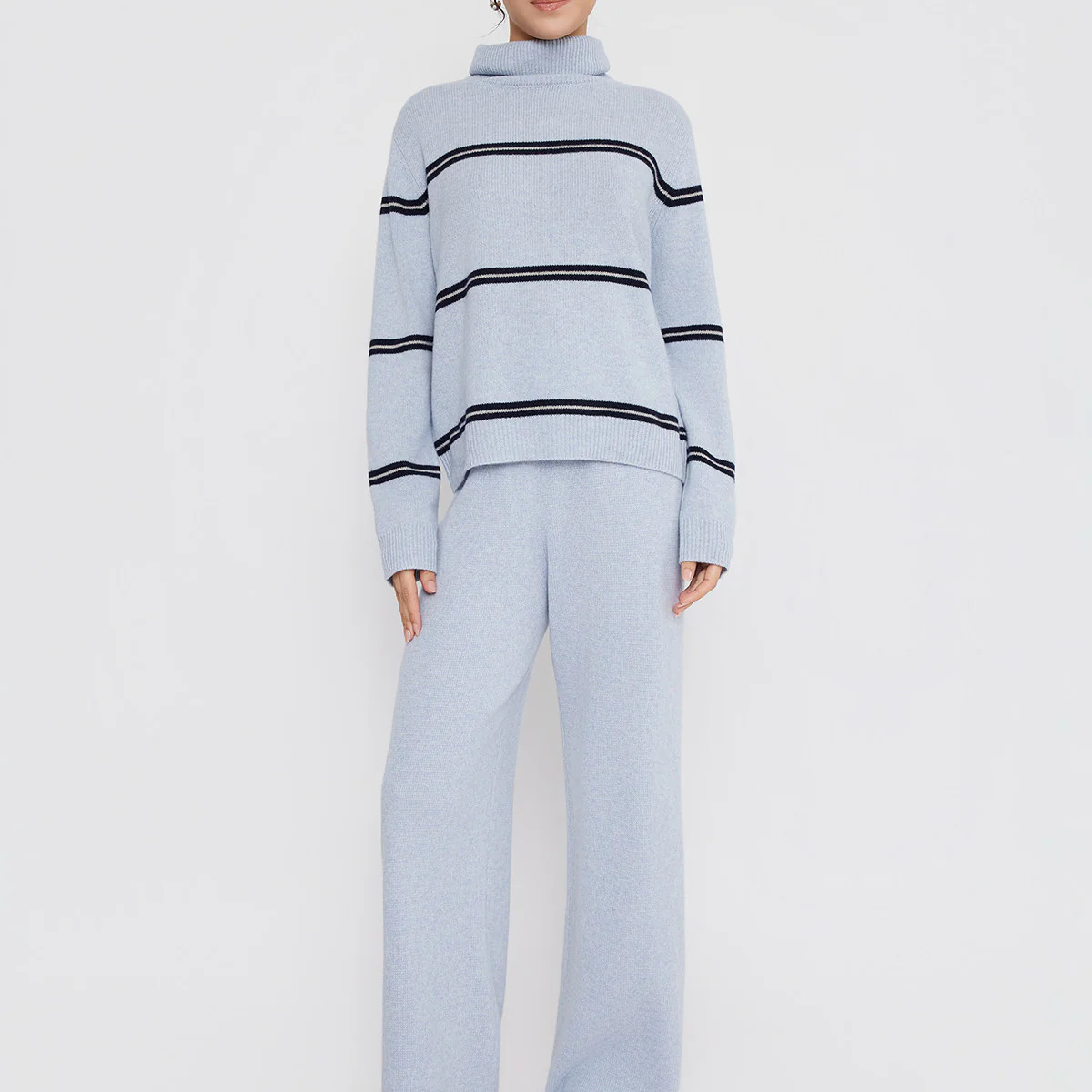 ASOBIO 100% Wool Striped Turtleneck Sweater | ASOBIO (US)