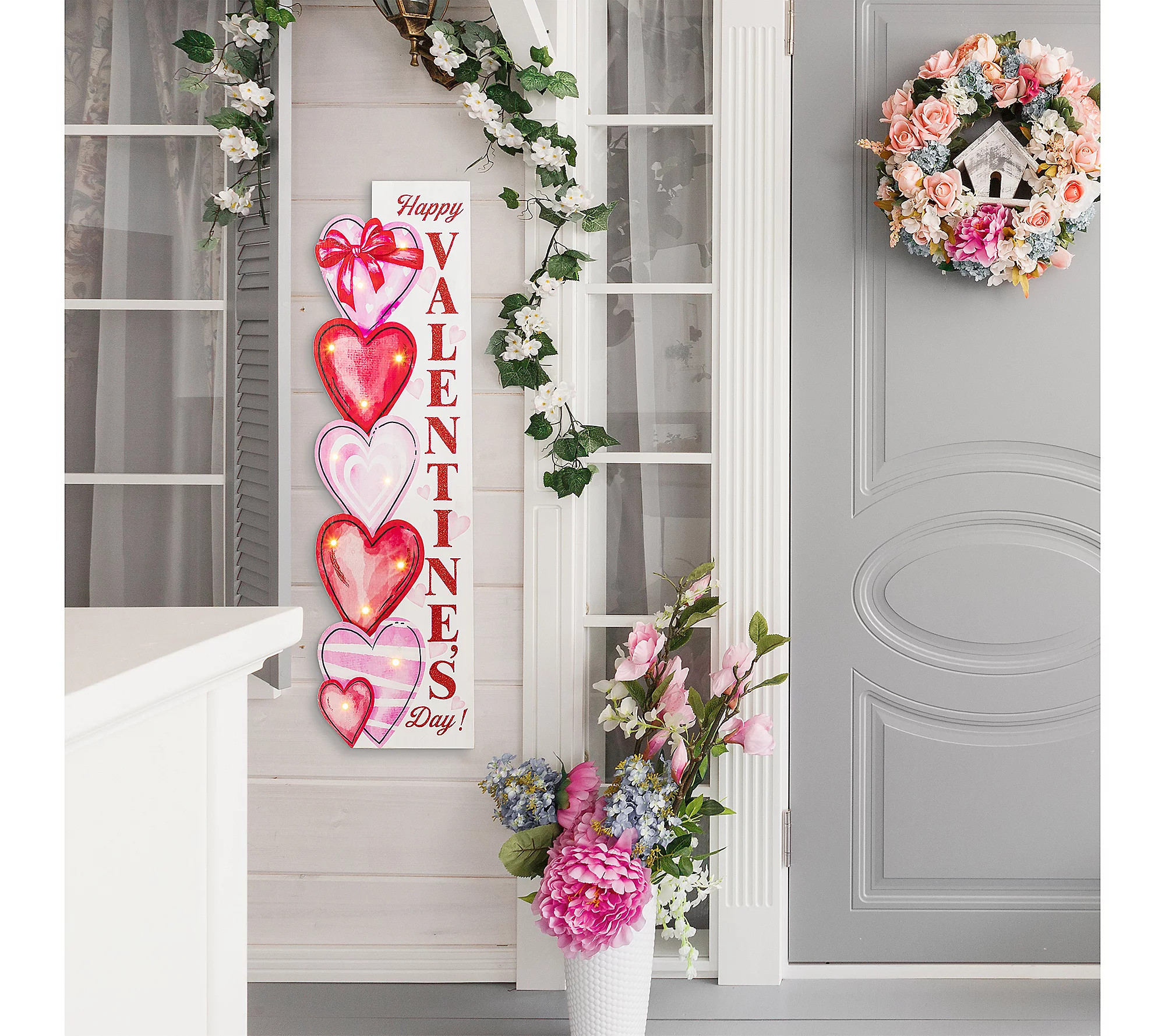 Glitzhome 36""H Valentine's Lighted Stacked Hear t Porch Decor | QVC