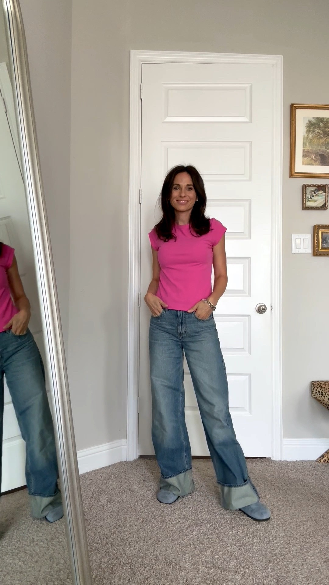 Pink, denim, and comfy kicks = the official mom uniform update. 🌸👖 Swapped my usual slides for these blue Birks, and I’m fully obsessed with the combo. Tap the link in my bio to shop the exact wide-leg denim and cap-sleeve tee!

#MomStyle #LTKunder50 #EverydayOutfit #StreetStyle #Birkenstock #OOTD

#LTKdayinmylife #LTKootd #LTKgrwm