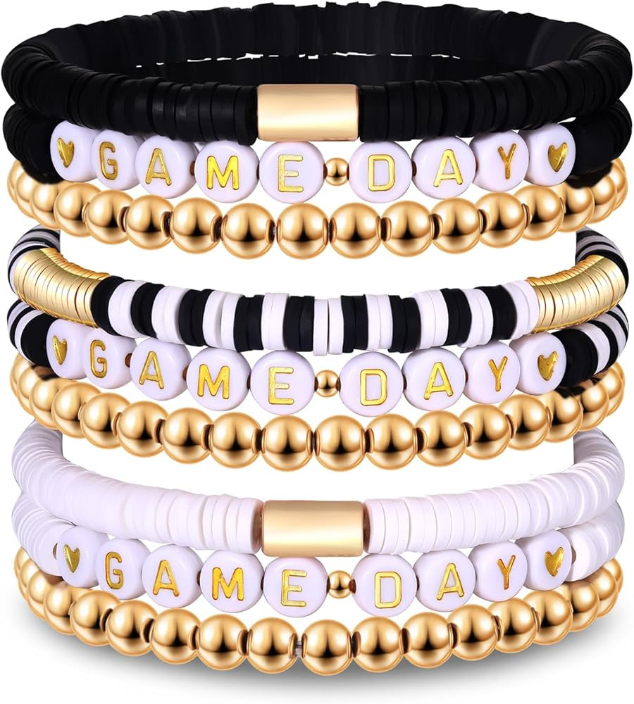 NLCAC 9 Pack Game Day Bracelets Stackable Heishi Beaded Stretchy Bracelet Preppy Jewelry Baseball... | Amazon (US)