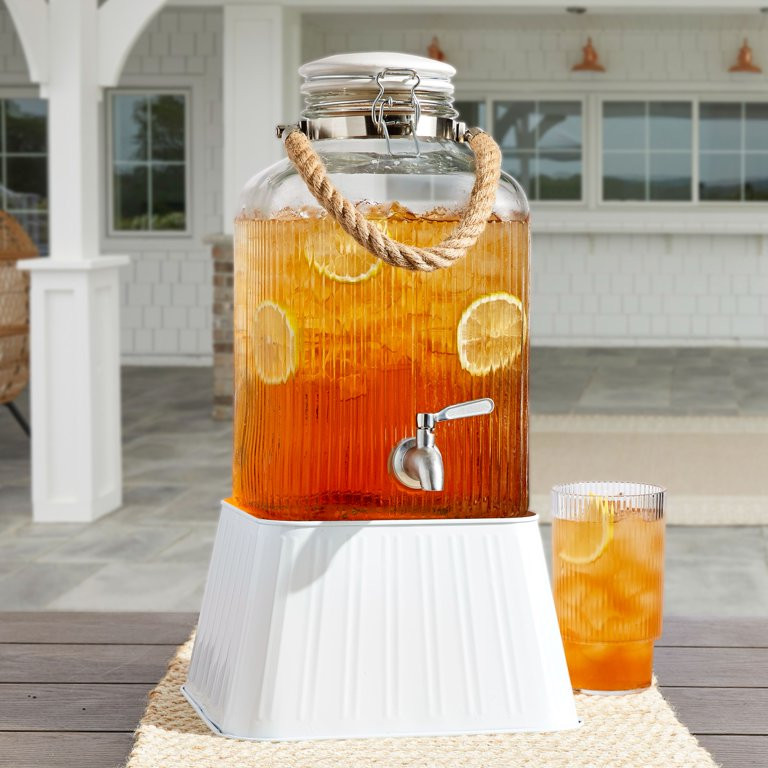 Better Homes & Gardens Ribbed Glass Beverage Dispenser with Ceramic Lid, 2-Gallon | Walmart (US)