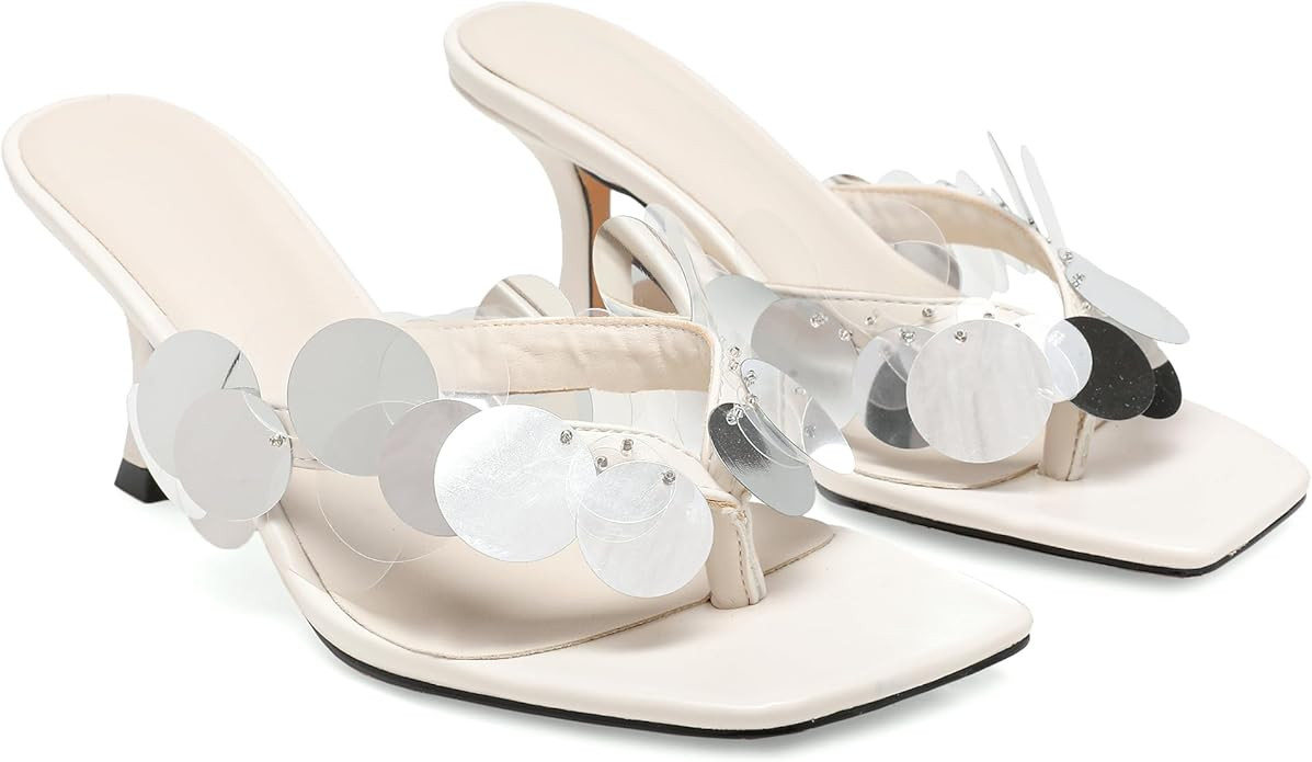 Black Flip Flop Heels Sandals for Women with Plastic Disc Straps Comfortable Slip on Open Toe Kit... | Amazon (US)