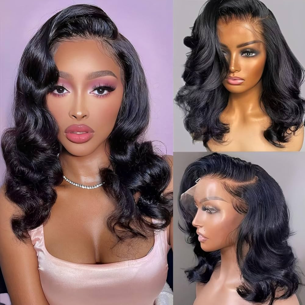 16 Inch 13x6 Bob Wig Human Hair 200 Density HD Lace Front Wigs Human Hair Body Wave Lace Front Wi... | Amazon (US)