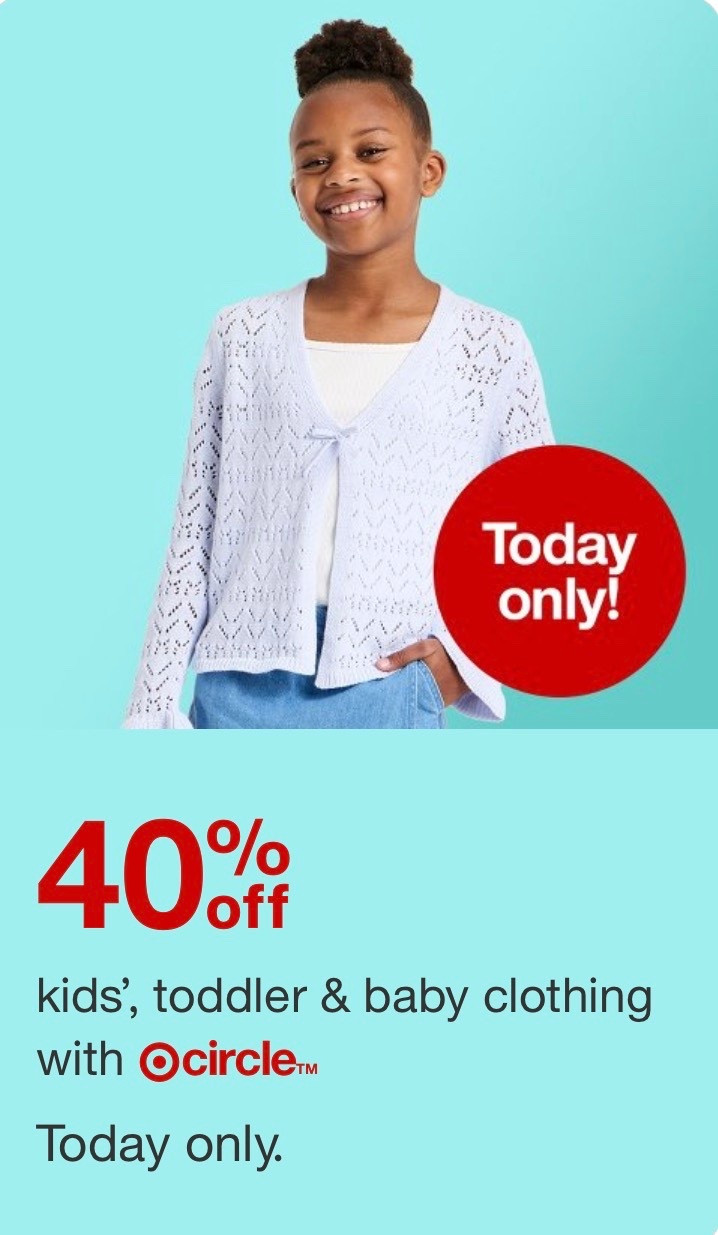 40% off Kids Clothing for Target Circle Week. #target #circleweek #sale

#LTKSaleAlert #LTKBaby #LTKKids