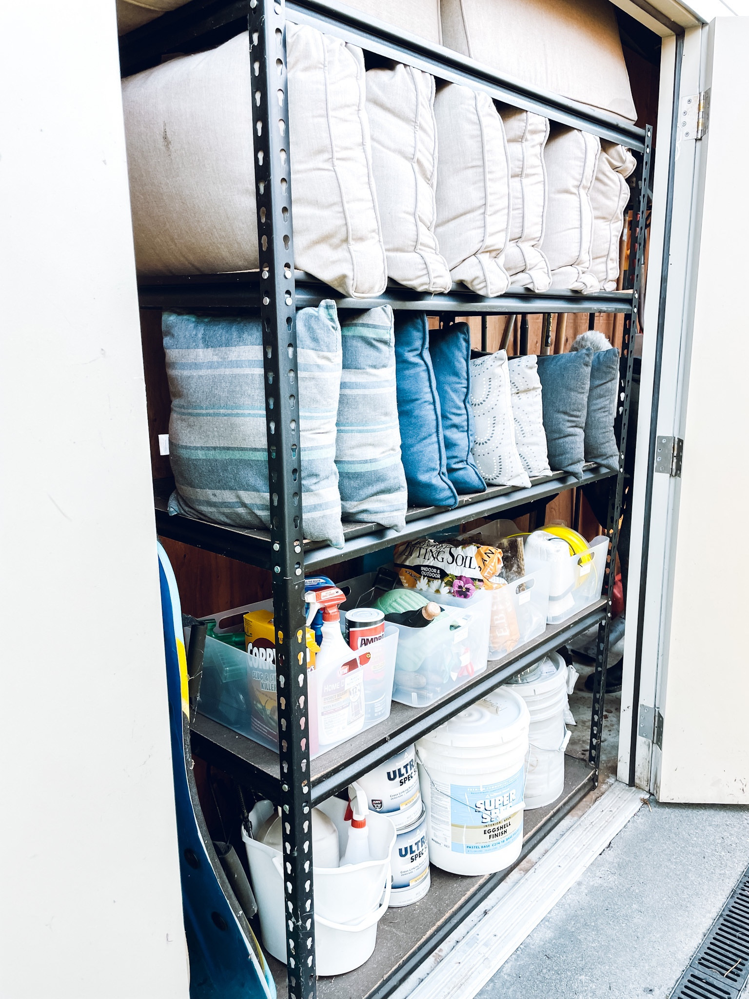 Garage organization. The Container Store Plastic Storage Bin. Home Depot 5-Tier Steel Garage Storage Shelving. Threshold throw pillow✨

#LTKhome #LTKfamily