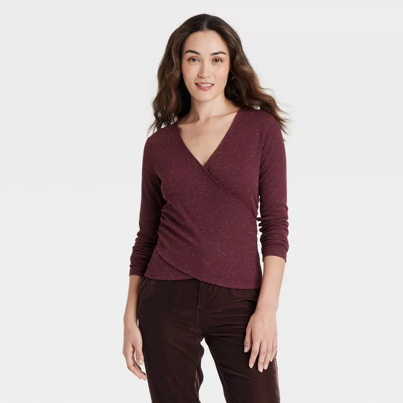Women's Long Sleeve V-Neck Wrap Top - A New Day™ | Target