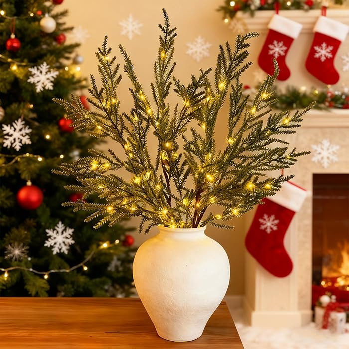 Pre-Lit Pine Stems, 2026 New Lighted Norfolk Pine Branches, 20/30 PCS Lit Branches for DIY Wreath... | Amazon (US)