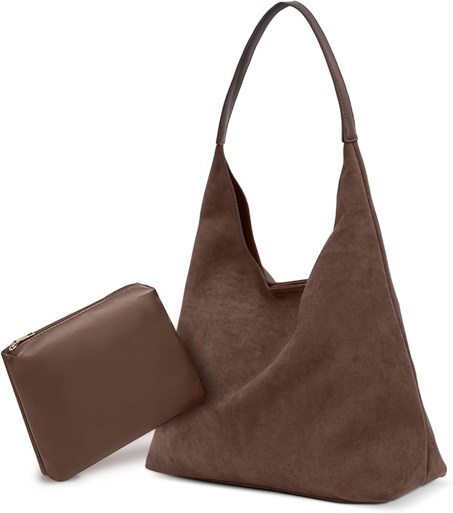 Suede Tote Shoulder Bags for Women, Suede Purse for Fall, Slouchy Hobo Handbag for Work Travel | Amazon (US)