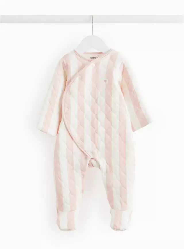 Pink Stripe Print Quilted 2.5 Tog Sleepsuit 9-12 months | Tu Clothing