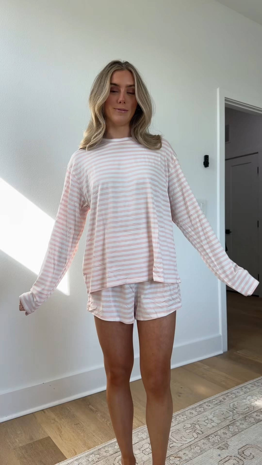 Amazon size small Womens Striped Pajamas Set Crewneck Long Sleeve Short Sets 2 Piece Oversized Loose Top Striped Lounge Set Sleepwear

#LTKSaleAlert #LTKSeasonal #LTKootd