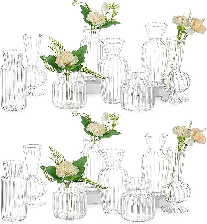 Modern Clear Glass Bud Vase Bulk Set: Glasseam 16Pcs Small Mini Flower Centerpieces Vases Handmad... | Amazon (US)