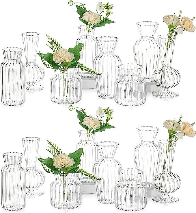 Modern Clear Glass Bud Vase Bulk Set: Glasseam 16Pcs Small Mini Flower Centerpieces Vases Handmad... | Amazon (US)