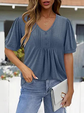 Womens Tops Summer Short Sleeve Floral Shirts Ladies V Neck Tunic Tops Loose Tees | Amazon (US)