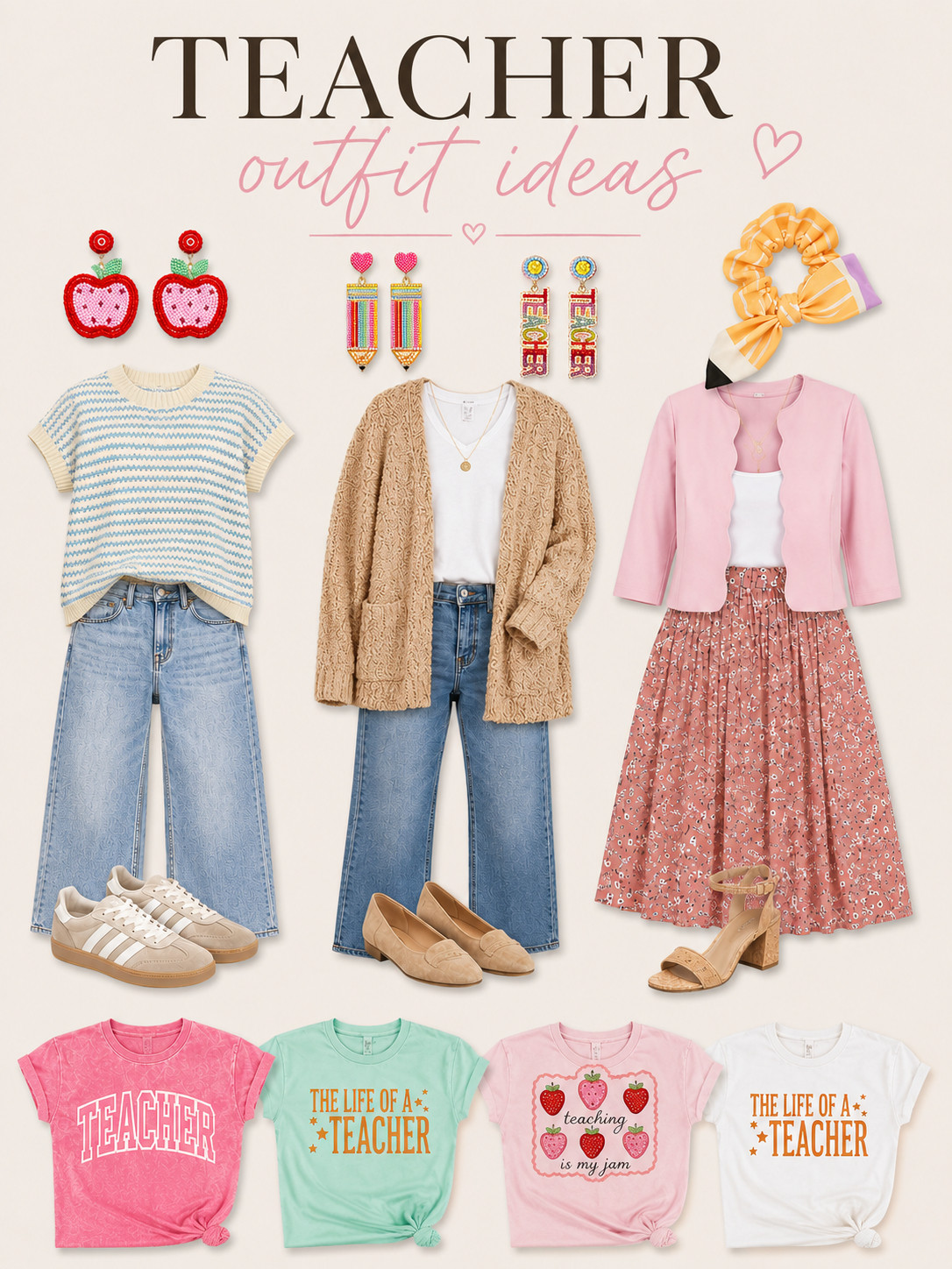 🍎 Teacher style made easy. From classroom staples to comfy shoes and the cutest graphic tees, these are the pieces I'd wear on repeat all school year. Everything is linked in my LTK! ✏️💕 #LTKBackToSchool 

 #LTKootd #LTKMidsize #LTKWorkwear